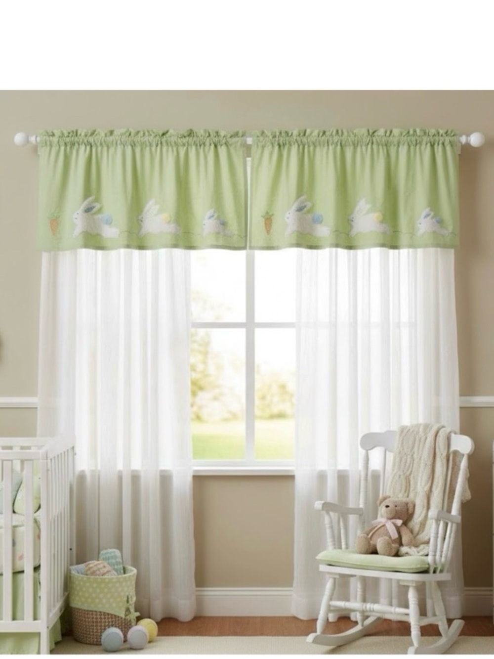 2 Pottery Barn Kids Valances Bunnies Rabbits Green nursery window treatments